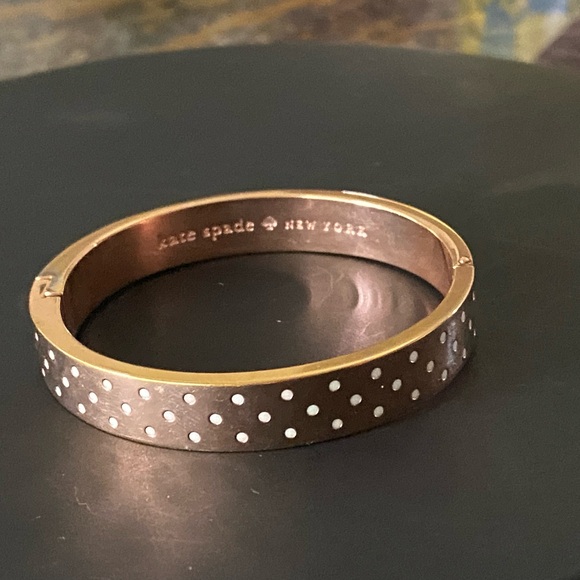 Kate Spade New York Authentic “On The Dot”White Polka Dots, Gold Brangle - Picture 1 of 12